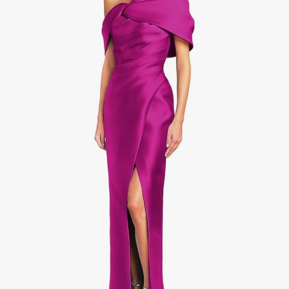 Pink One Shoulder Gown with High Slit
